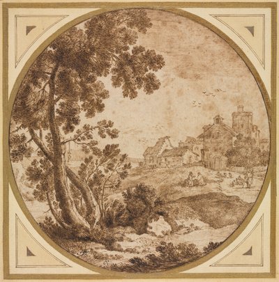 Landscape with Buildings and Figures by Onorio Marinari
