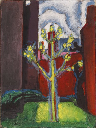 Young Tree in Red Courtyard, 1919 by Oscar Bluemner