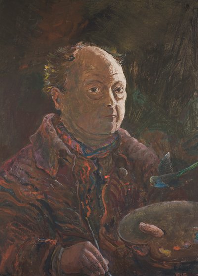 Self-Portrait with Budgerigar by Oskar Laske