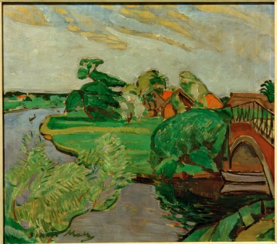 River Landscape with Bridge by Oskar Moll