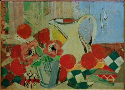 Still Life with White Jug and Tile Pattern by Oskar Moll