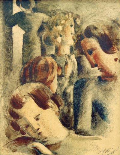 Bright Group with Blue Blonde by Oskar Schlemmer