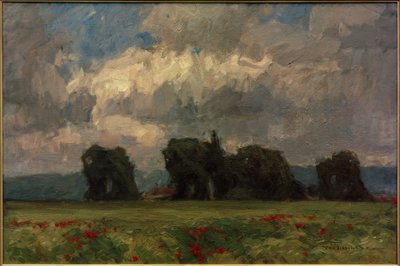 Dark Poplar Landscape with Poppies by Otto Ubbelohde