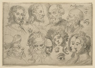 Sketchplate with Ten Heads by Palma Il Giovane