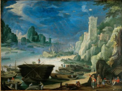 Night Harbor Landscape with Lighthouse by Paul Bril