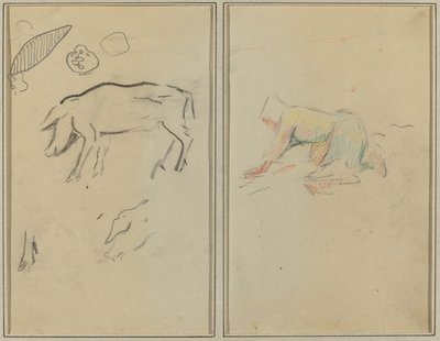A Pig; Breton Peasant Kneeling by Paul Gauguin