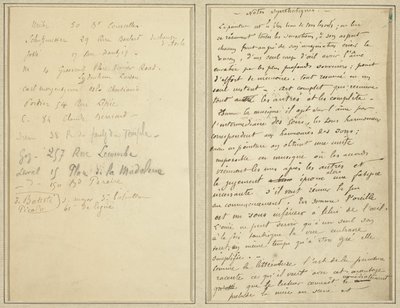 Address List; Manuscript Page (recto) by Paul Gauguin