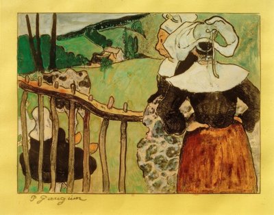 Breton Women at the Barrier by Paul Gauguin