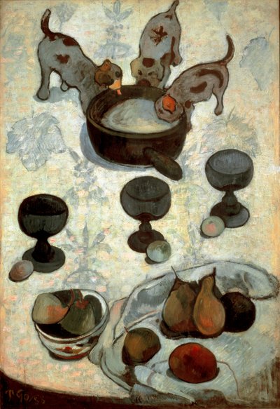 Still life with three puppies by Paul Gauguin