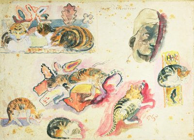 Study of Cats and a Head by Paul Gauguin