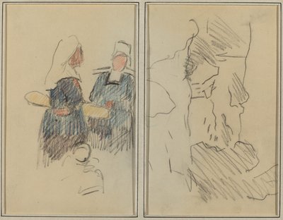 Two Breton Women; Landscape by Paul Gauguin