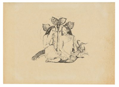 Two Maori Women Squatting Down by Paul Gauguin