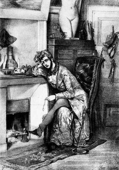 Far niente drawing by Gavarni by Paul Gavarni