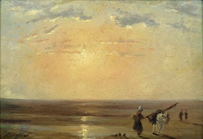 The Beach at Trouville with Setting Sun by Paul Huet