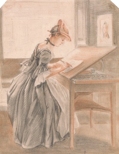 A Lady Copying at a Drawing Table by Paul Sandby