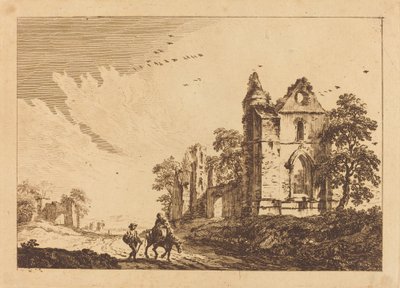 Ruined Abbey with Travelers on the Road by Paul Sandby