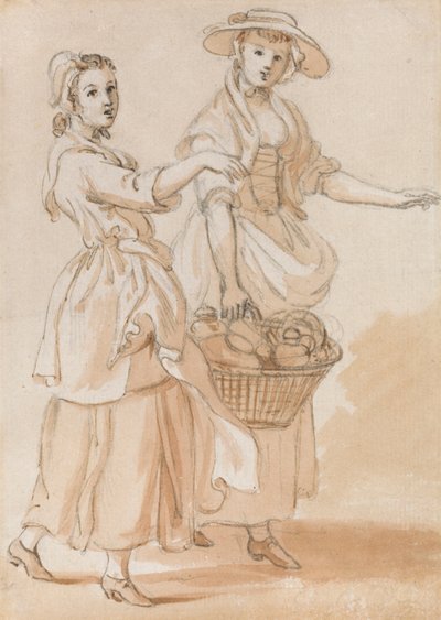 Two Girls Carrying a Basket by Paul Sandby