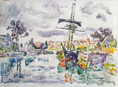 Sailboat at a Pier by Paul Signac