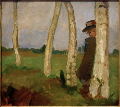 Girl with Hat between Birch Trunks by Paula Modersohn Becker