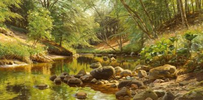 P. Mönsted, Sunny Forest Stream by Peder Monsted