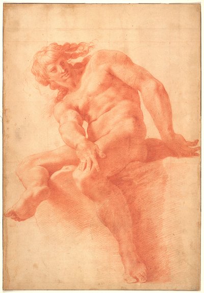 Seated Young Nude Man by Pellegrino Tibaldi