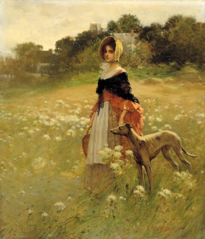 Young Girl and Dog, 1890 by Percy Moran