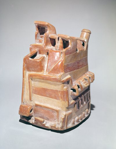 Vessel shaped as a structure, Mochica by Peruvian School