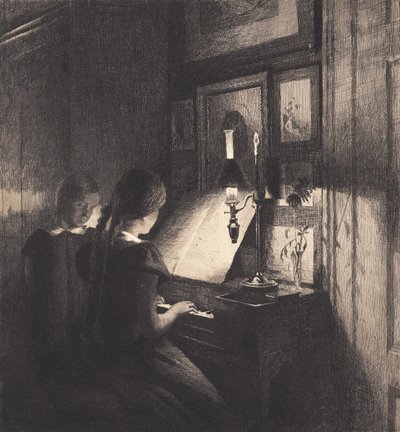 Two Little Girls at a Piano by Peter Vilhelm Ilsted