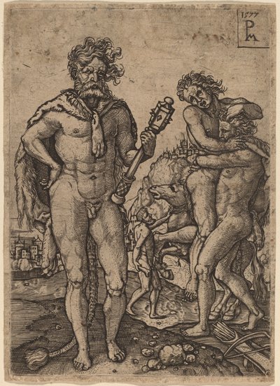 Hercules and Antaeus by Peter Maes after Heinrich Aldegrever