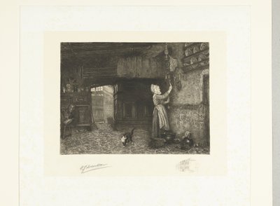 Woman Winding a Wall Clock by Petrus Johannes Arendzen