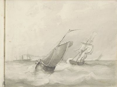 Sailing Ships at Sea by Petrus Johannes Schotel (circle of)