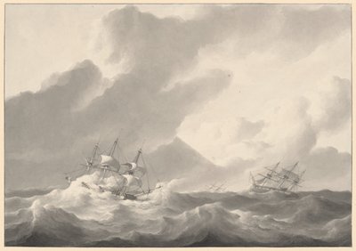 Ships in a Stormy Sea by Petrus Johannes Schotel