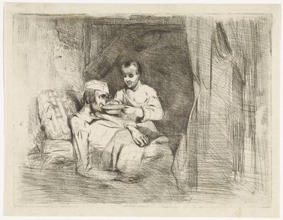 Sick Man Being Given a Drink by Petrus Marius Molijn