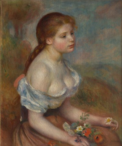 A Young Girl with Daisies by Pierre Auguste Renoir