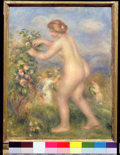 Female Nude Picking Flowers by Pierre Auguste Renoir