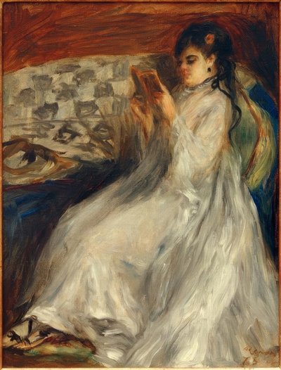 Young Woman Reading in White by Pierre Auguste Renoir