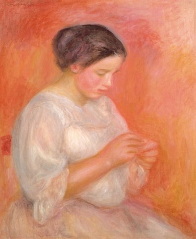 Woman Sewing by Pierre Auguste Renoir