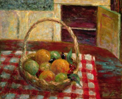 Basket of fruit on a table by Pierre Bonnard