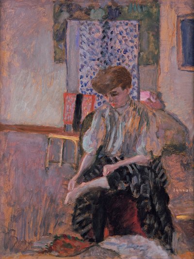 Woman putting on her stockings by Pierre Bonnard