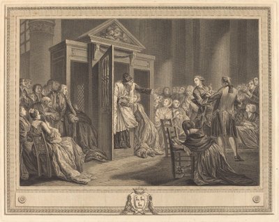 The Confessional by Pierre Etienne Moitte after Pierre Antoine Baudouin
