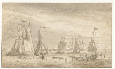 Busy River in Front of a Cityscape by Pieter Coopse