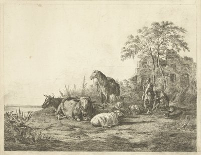 Shepherd and Shepherdess with Herd of Cattle by Pieter Gaal