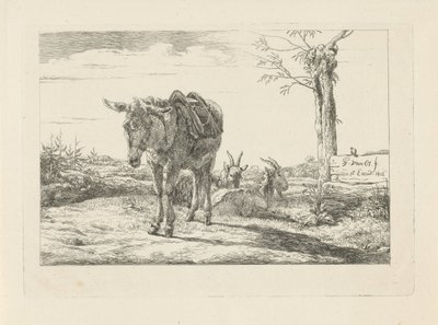 A Donkey and Two Goats by Pieter Gerardus van Os