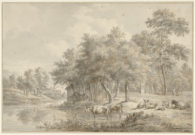 River Landscape with Cattle by Pieter Gerardus van Os