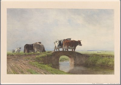 Cows on a stone bridge by Pieter Stortenbeker