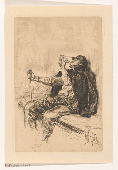 Drinking man with walking stick by Pieter de Josselin