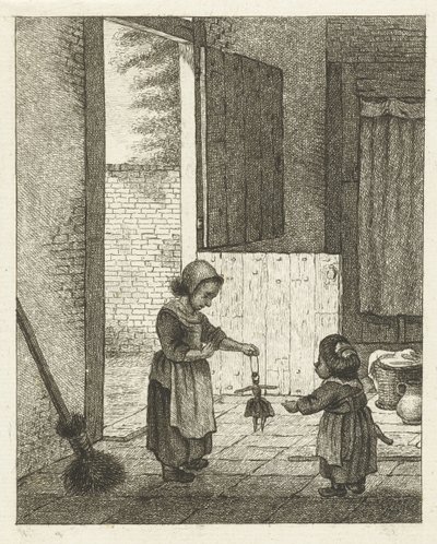 Two Girls Playing with a Doll by Pieter de Mare