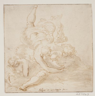 Two Angels Carrying a Man by Pietro Liberi