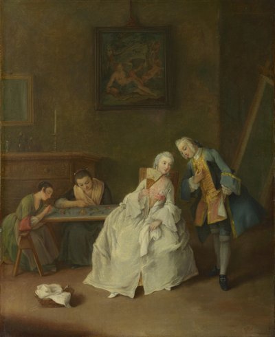 A Lady receiving a Cavalier, 1747-1755 by Pietro Longhi