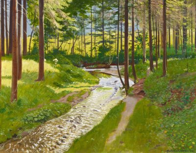 Summer Forest with Stream by Plinio Colombi